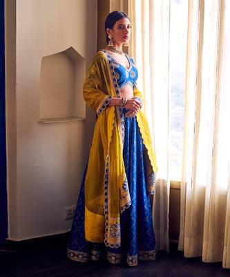 Cobalt Bue And Mustard Bandhani Lehenga Set 1