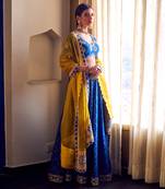 Cobalt Bue And Mustard Bandhani Lehenga Set
