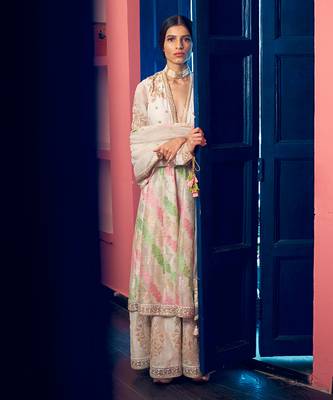 Off White Embroidered Anarkali Set 1