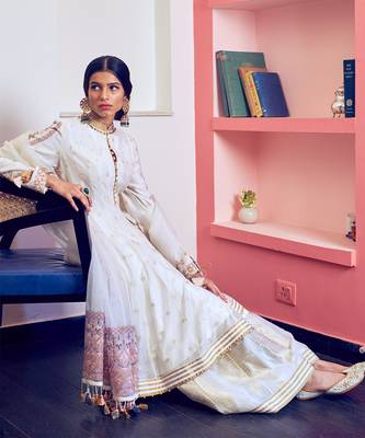 Ivory Wide Leg Embroidered Anarkali Set 1