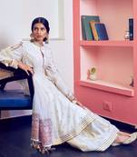 Ivory Wide Leg Embroidered Anarkali Set