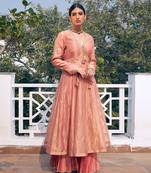 Old Rose Pink Embroidered Chanderi Anarkali Set