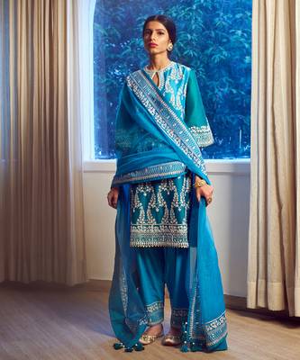 Firozi turquoise chanderi kurta set 2