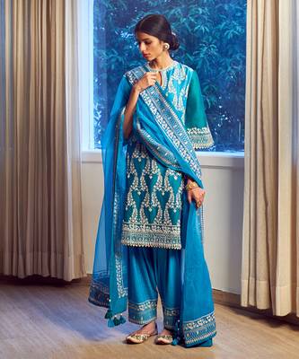 Firozi turquoise chanderi kurta set 3