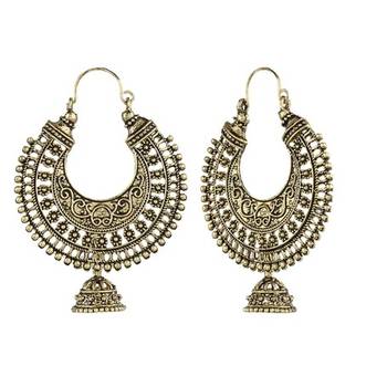 Ethnic Golden Metal Hoop Earrings 2
