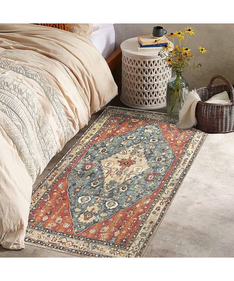 Throw Rug | Bohemian Faux Wool Indoor Accent Rug NonSlip | Washable LowPile Carpet for Entrance27 inch X 3 Ft
