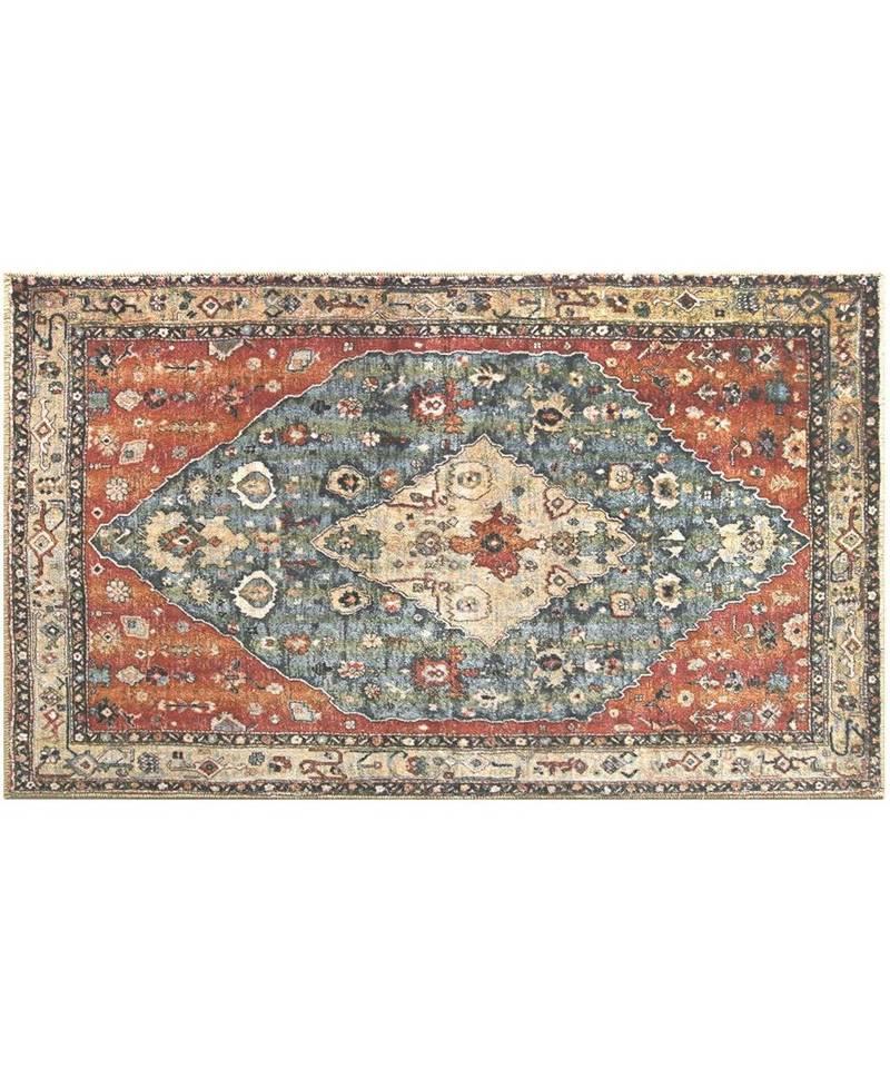 Throw Rug | Bohemian Faux Wool Indoor Accent Rug NonSlip | Washable LowPile Carpet for Entrance27 inch X 3 Ft