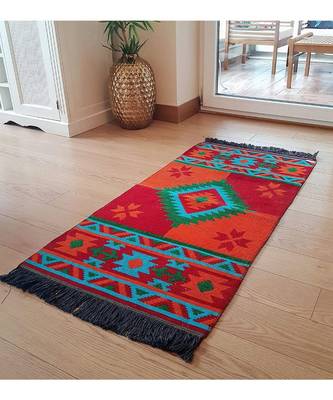 Vintage Floor Carpet | Cotton  |  Carpet  Living Room Mat  Room Dhurries  OrangeRed 1