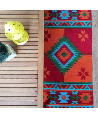 Vintage Floor Carpet | Cotton  |  Carpet  Living Room Mat  Room Dhurries  OrangeRed 2