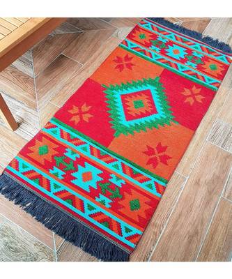 Vintage Floor Carpet | Cotton  |  Carpet  Living Room Mat  Room Dhurries  OrangeRed 3