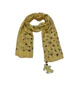 Soft Cotton Stole with Digital Star print and Bead Fringes - Yellow