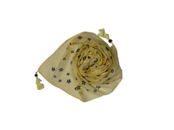 Soft Cotton Stole with Digital Star print and Bead Fringes - Yellow 2