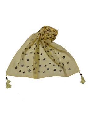 Soft Cotton Stole with Digital Star print and Bead Fringes - Yellow 3