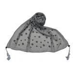 Soft Cotton Stole with Digital Star print and Bead Fringes - Grey