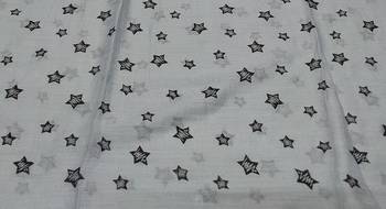 Soft Cotton Stole with Digital Star print and Bead Fringes - Grey 2