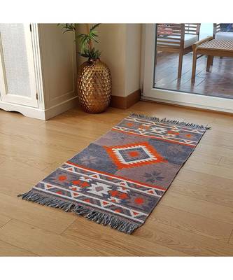 Vintage Floor Carpet | Cotton  |  Carpet  Living Room Mat  Room Dhurries  OrangeGrey  1