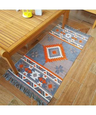 Vintage Floor Carpet | Cotton  |  Carpet  Living Room Mat  Room Dhurries  OrangeGrey  3