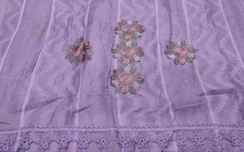 Designer Cotton Stole - With Beautiful Flower Patchs and Embroidered Fringe Lace - Light Violet 1