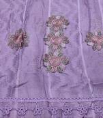 Designer Cotton Stole - With Beautiful Flower Patchs and Embroidered Fringe Lace - Light Violet