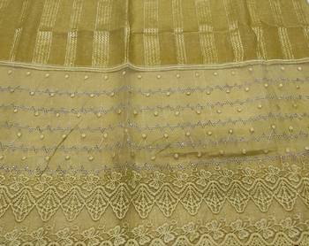 Specially Carfted Cotton and Net Hijabs/ stole - With Tiny Diamonds and Intricate Machine Embroidery - Yellow 1