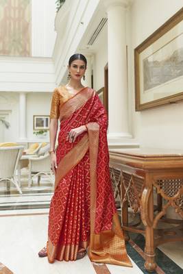 Red woven silk saree with blouse 1