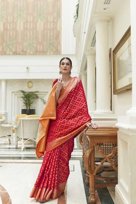 Red woven silk saree with blouse 2