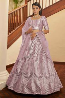 Careys Dusty Pink Thread With Sequins Embroidered Silk Wedding Lehenga Choli