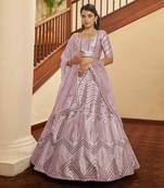 Careys Dusty Pink Thread With Sequins Embroidered Silk Wedding Lehenga Choli