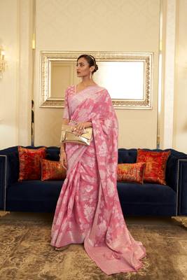 Light pink woven cotton saree with blouse 1