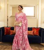 Light pink woven cotton saree with blouse