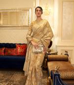 Light yellow woven cotton saree with blouse