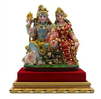 ESVAR STONECRAFT MDF Platform with Poly Resin Sculpture of Shiv Parvaar 1