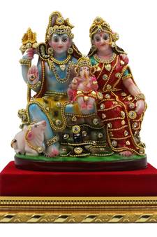 ESVAR STONECRAFT MDF Platform with Poly Resin Sculpture of Shiv Parvaar