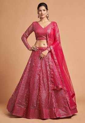 Rani-pink embroidered net semi stitched lehenga 1
