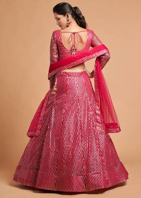 Rani-pink embroidered net semi stitched lehenga 3