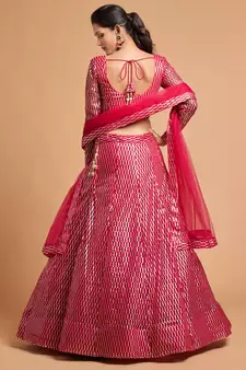 Rani-pink embroidered net semi stitched lehenga