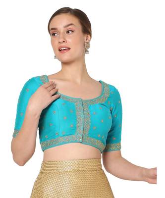 Salwar Studio Women's Blue Silk Blend Embroidered Readymade Saree Blouse 1