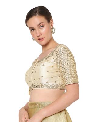 Salwar Studio Women's Beige Silk Blend Embroidered Readymade Saree Blouse 3