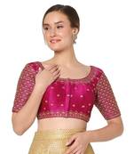 Salwar Studio Women's Rani Silk Blend Embroidered Readymade Saree Blouse
