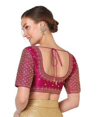 Salwar Studio Women's Rani Silk Blend Embroidered Readymade Saree Blouse 2
