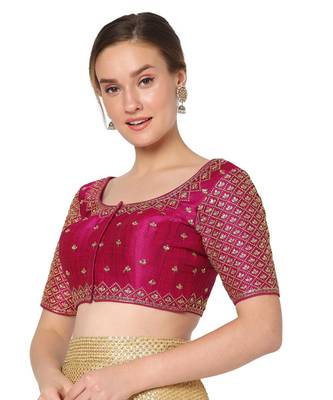 Salwar Studio Women's Rani Silk Blend Embroidered Readymade Saree Blouse 3