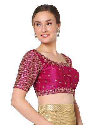 Salwar Studio Women's Rani Silk Blend Embroidered Readymade Saree Blouse 4