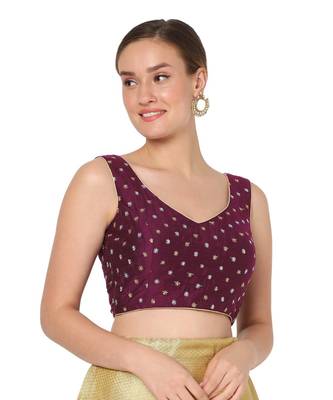 Salwar Studio Women's Purple Raw Silk Embroidered Readymade Saree Blouse 1
