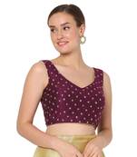 Salwar Studio Women's Purple Raw Silk Embroidered Readymade Saree Blouse