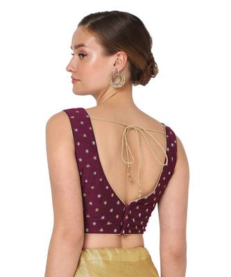 Salwar Studio Women's Purple Raw Silk Embroidered Readymade Saree Blouse 2