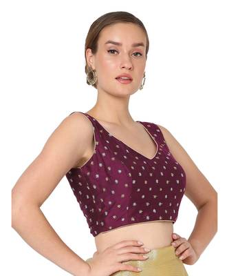 Salwar Studio Women's Purple Raw Silk Embroidered Readymade Saree Blouse 4