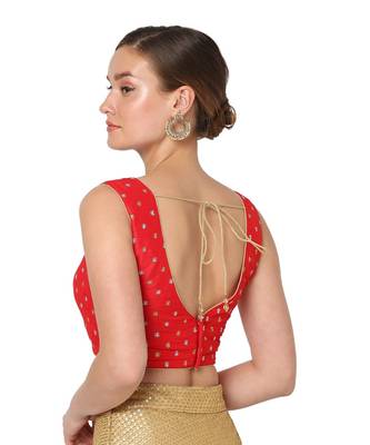 Salwar Studio Women's Red Raw Silk Embroidered Readymade Saree Blouse 2