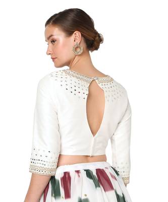 Salwar Studio Women's White Raw Silk Embroidered Readymade Saree Blouse 2