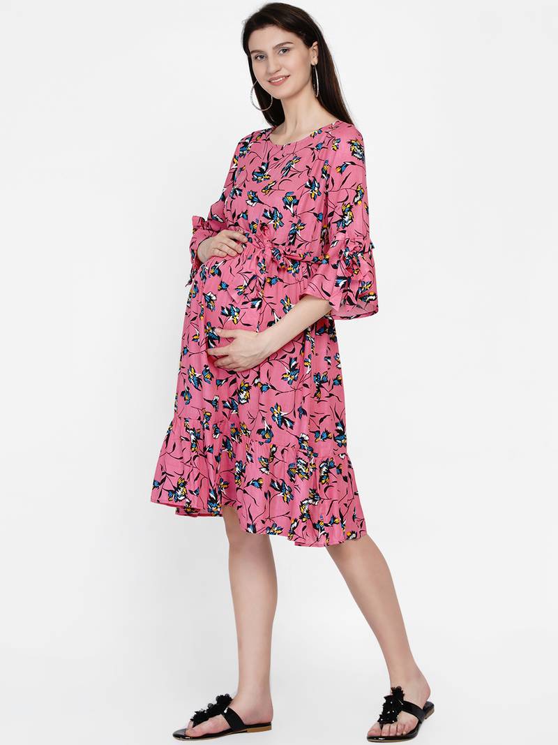 slim fit dress slacks Sienna Smocked Maternity & Nursing Dress | Light Mauve main image 1
