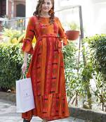 Mine4Nine Womens Maternity Floral Print Orange Maxi Dress